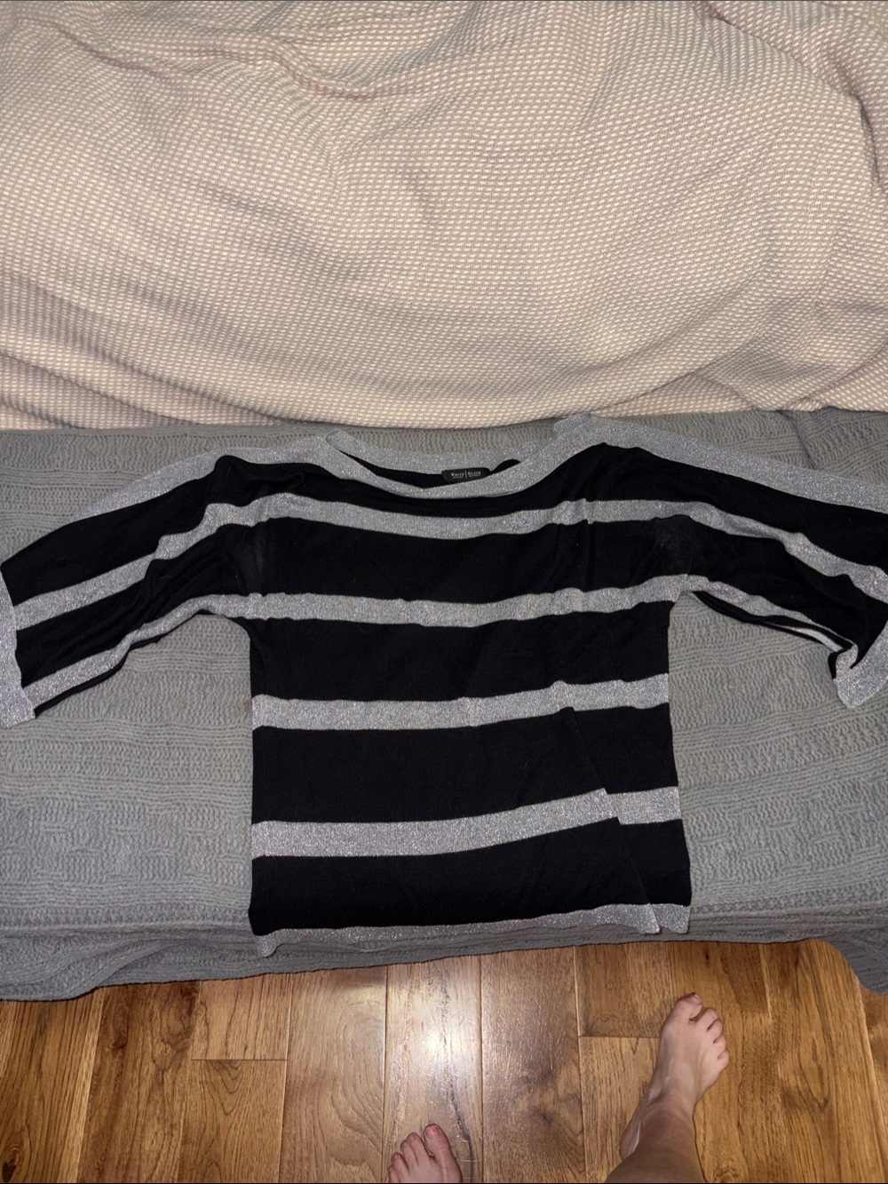 White House Black Market Black & Gray Striped Knit Top size small